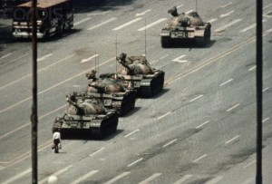 Protester Blocking Tanks Approaching Tiananmen Square